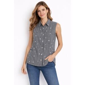 Norton McNaughton Black White Gingham Sleeveless Button Front Blouse L